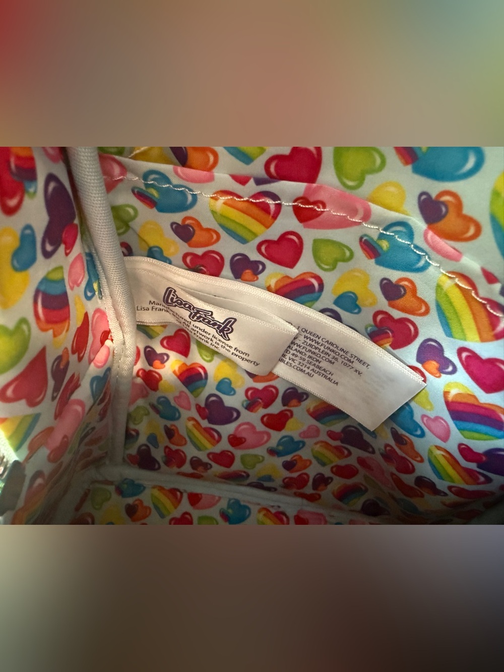 Loungefly x Lisa Frank Logo Heart Mini Backpack w/ Detachable Heart Waist Bag - Picture 13 of 16